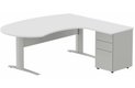 K1 VDF métal compact 90° manager 190x141x104x60cm sur caisson HB métal 3 tiroirs, plateau blanc, structure aluminium