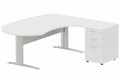 K1 VDF métal compact 90° manager 190x141x104x60cm sur caisson HB mélamine 3 tiroirs, plateau blanc, structure aluminium