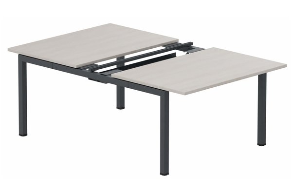 Postes Bench (poste doubles) - SERIE K3 - K3 Bench départ 2 plateaux coulissants 140x80cm encombrement 140x165cm, plateau acacia, structure anthracite