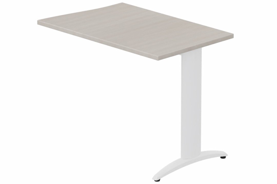 Retour vague à droite 90x60cm sur pied, plateau acacia, structure blanc