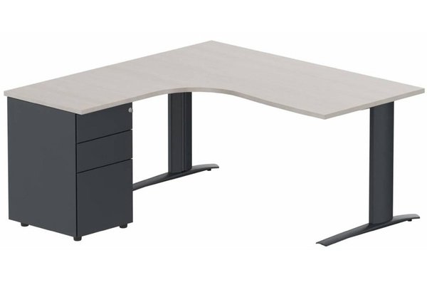 Gamme K1 - Plans compacts - Bureau retour à gauche, caisson métallique, 180x162x80cm
