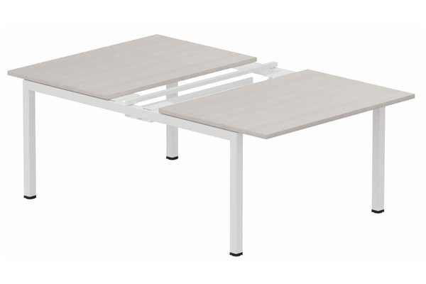 Postes Bench (poste doubles) - SERIE K3 - K3 Bench départ 2 plateaux coulissants 120x80cm encombrement 120x165cm, plateau acacia, structure blanc