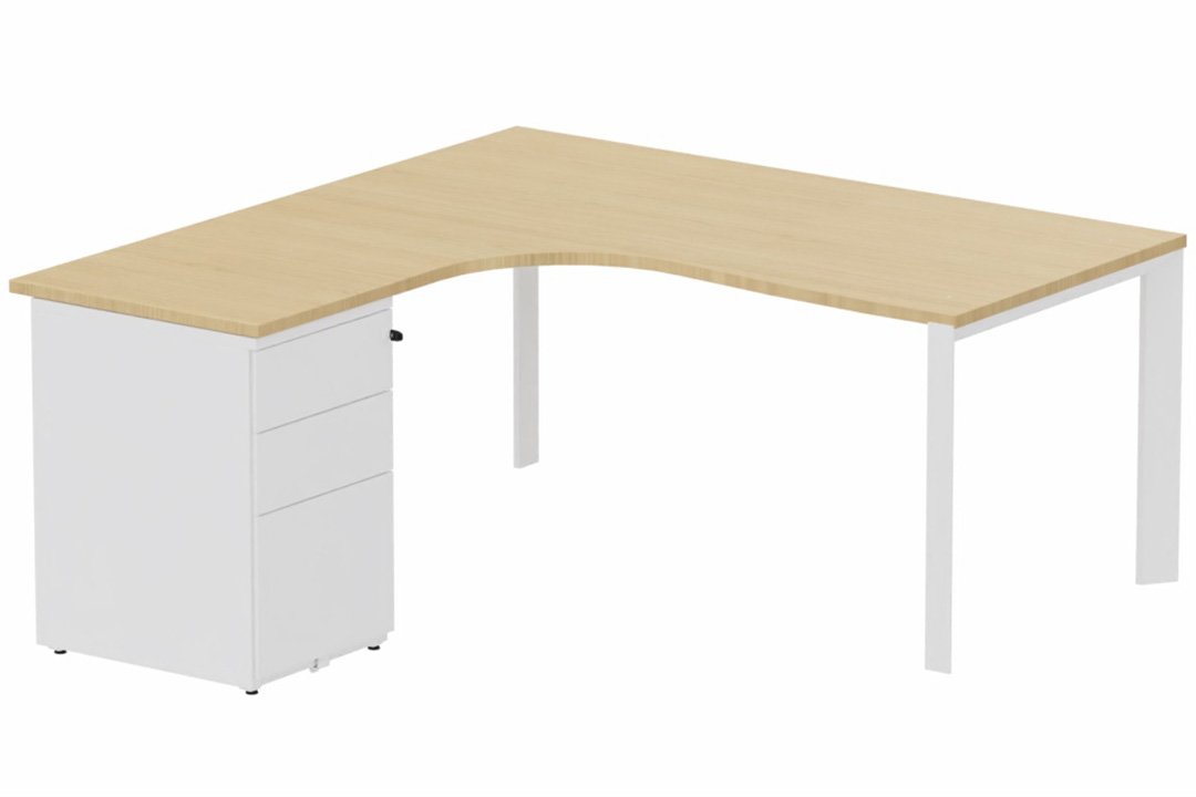 K7- Plan compact 90° asymétrique 180x162x80/60cm avec caisson HB métal 3 tiroirs - retour à gauche