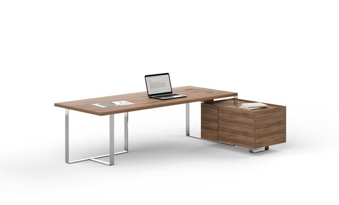 Gamme P1 - Tables de bureau - P1 Ensemble de bureau 204x150cm. crédence retour à droite. top access. sans voile de fond