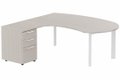 K7 compact 90° manager 190x141x104x60cm sur caisson HB mélamine 3 tiroirs, plateau acacia, structure blanc