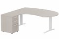 K1 POUTRE compact 90° manager 190x141x104x60cm sur caisson HB mélamine 3 tiroirs, plateau acacia, structure blanc