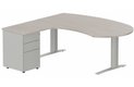 K1 POUTRE compact 90° manager 190x141x104x60cm sur caisson HB métal 3 tiroirs, plateau acacia, structure aluminium