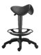 Tabouret haut TRACTOR avec repose-pieds sur patins, réglage en hauteur de 56 à 84cm, coloris noir, piétement nylon noir