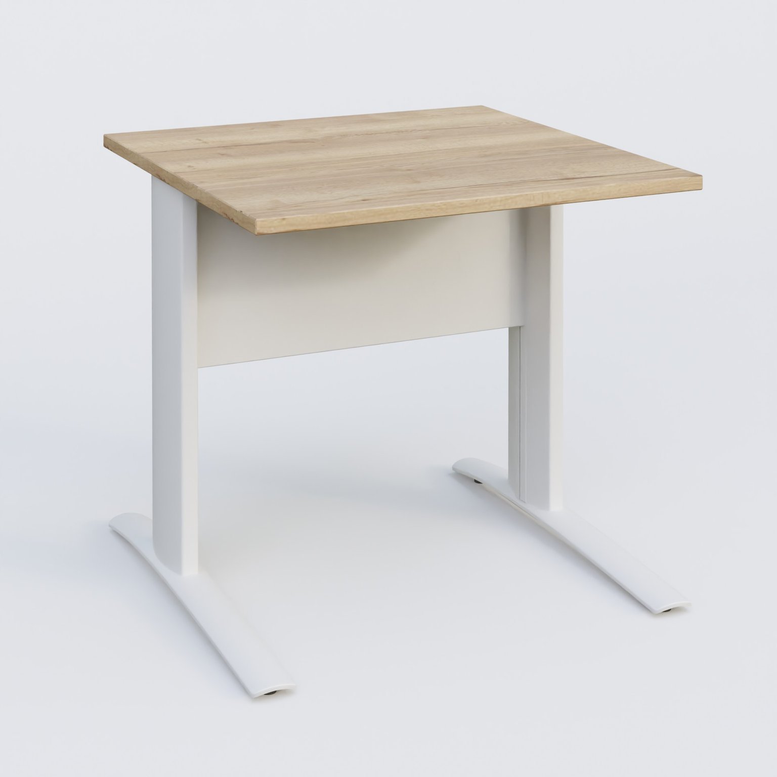 K1 Plateau droit 80x80 avec voile de fond métal. Plateau Chêne naturel et pietement Blanc