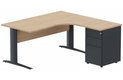 K1 VDF BOIS Compact 90° asymétrique 180x162x80/60cm retour à droite avec caisson HB métal 3 tiroirs hêtre/anthracite