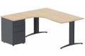 Plan Compact 90° asymétrique 160x162x80/60cm retour à gauche avec caisson HB métal 3 tiroirs hêtre/anthracite