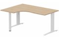 Plan compact 90° asymétrique, structure poutre, 180x120x80/60cm retour à gauche sur pied de soutien hêtre/blanc