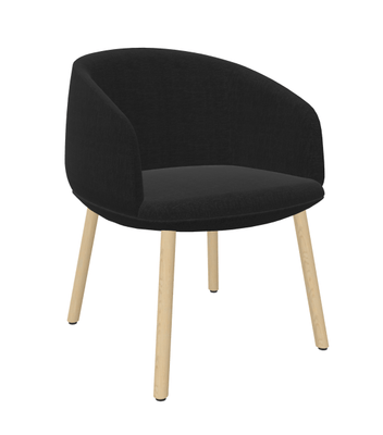 [Pas de famille] - [Pas de sous famille] - Fauteuil lounge PAKO 4 pieds bois. Tissus Berta AD0 Noir et pietement bois frêne massif W2