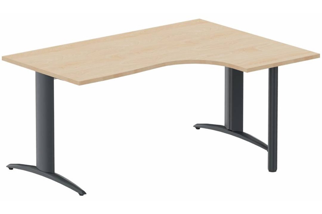 Plan Compact 90° asymétrique 180x120x80/60cm retour à droite sur pied de soutien hêtre/anthracite