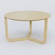 Table Basse Fashion Styl piètement tryptique en métal et plateau bois. Plateau Jaune Cuivre (RAL 1002) et pietement Jaune Cuivre (RAL 1002).