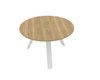 X3 Table de réunion diam 120cm. Plateau Chêne naturel et piètement Blanc.