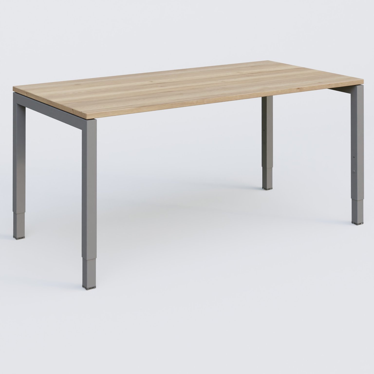 Bureau droit gamme K3 160-80 cm hauteur réglable. Plateau Chêne naturel et pietement Aluminium.