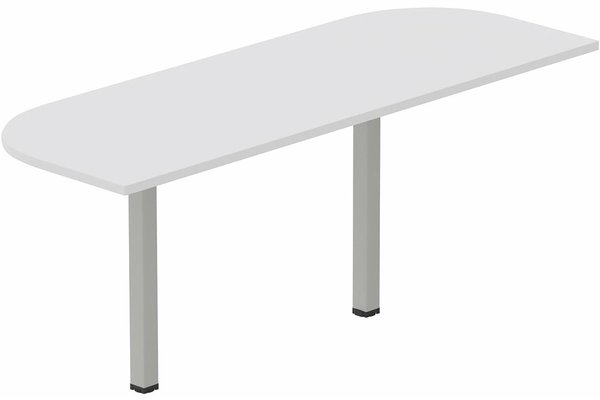 Gamme K3 - Plateau d'angle et extensions conviviales - Extension demi-lune 145x70cm sur 2 pieds de soutien, plateau blanc, structure aluminium