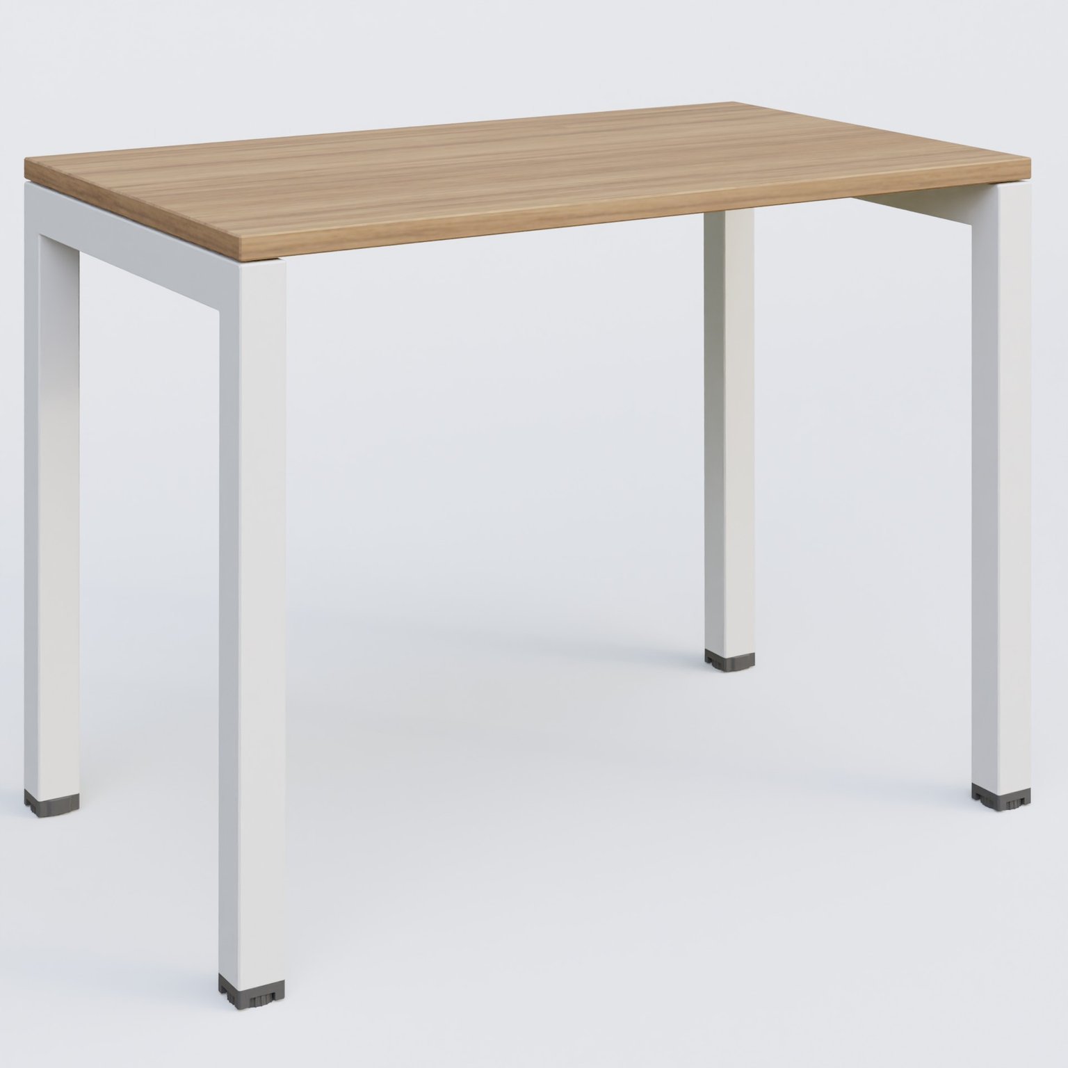 K3 Plateau droit 100x60 pieds fixe. Plateau Noyer et pietement Blanc.