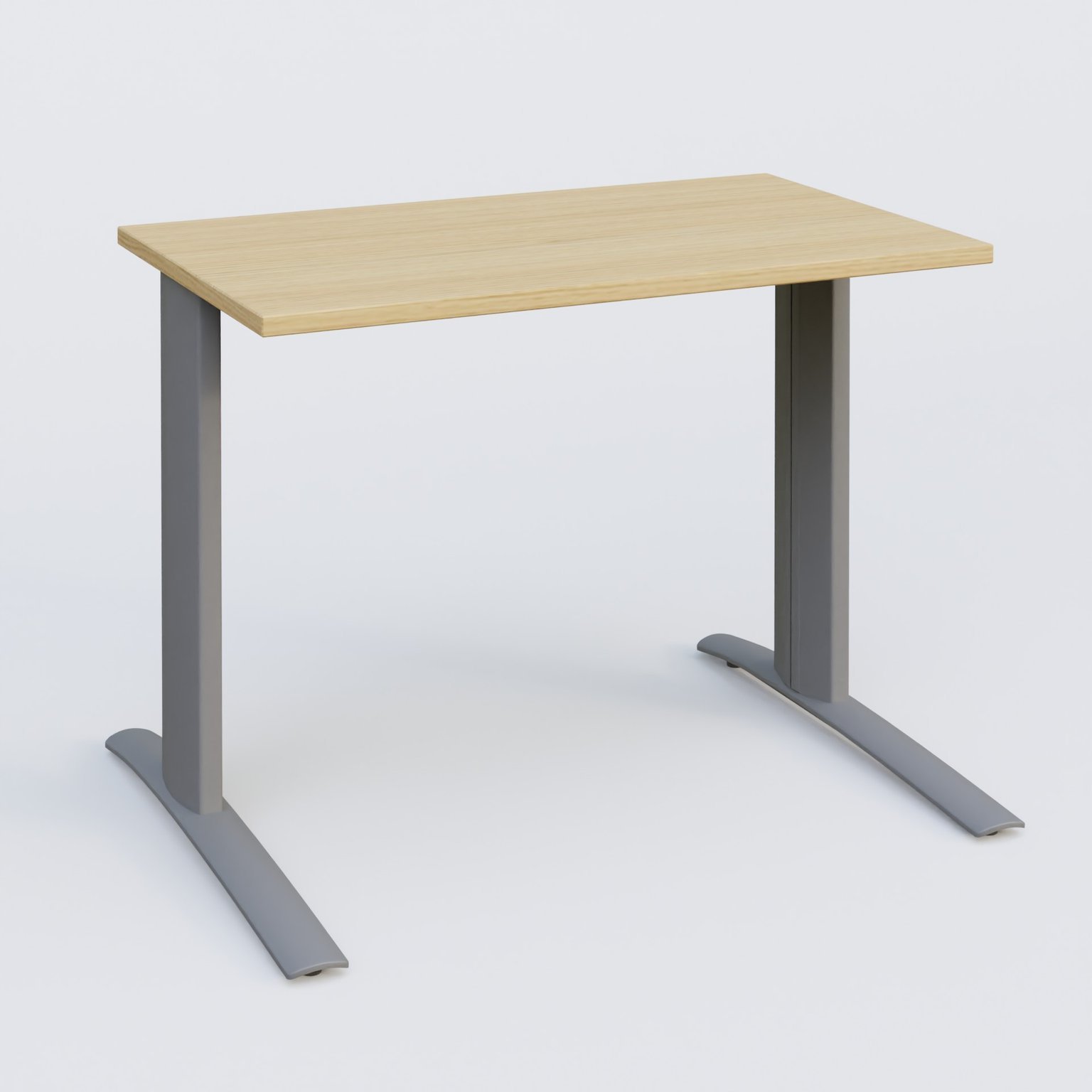 K1 Plateau droit 100x60 pieds fixe. Plateau Chêne clair et pietement Aluminium