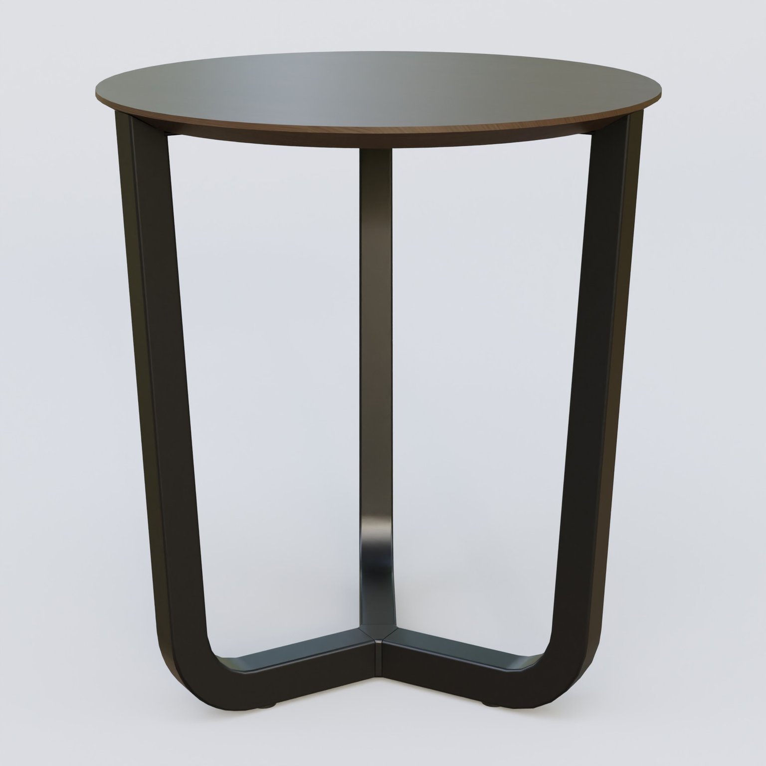 Table Basse Fashion Styl piètement tryptique en métal et plateau bois. Plateau Chêne Moka et pietement Noir (RAL 9005).