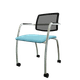 Diva - Chaise dos résille- piétement 4 pieds sur roulettes chrome (CH).Assise tissu Berta Bleu (AD6)