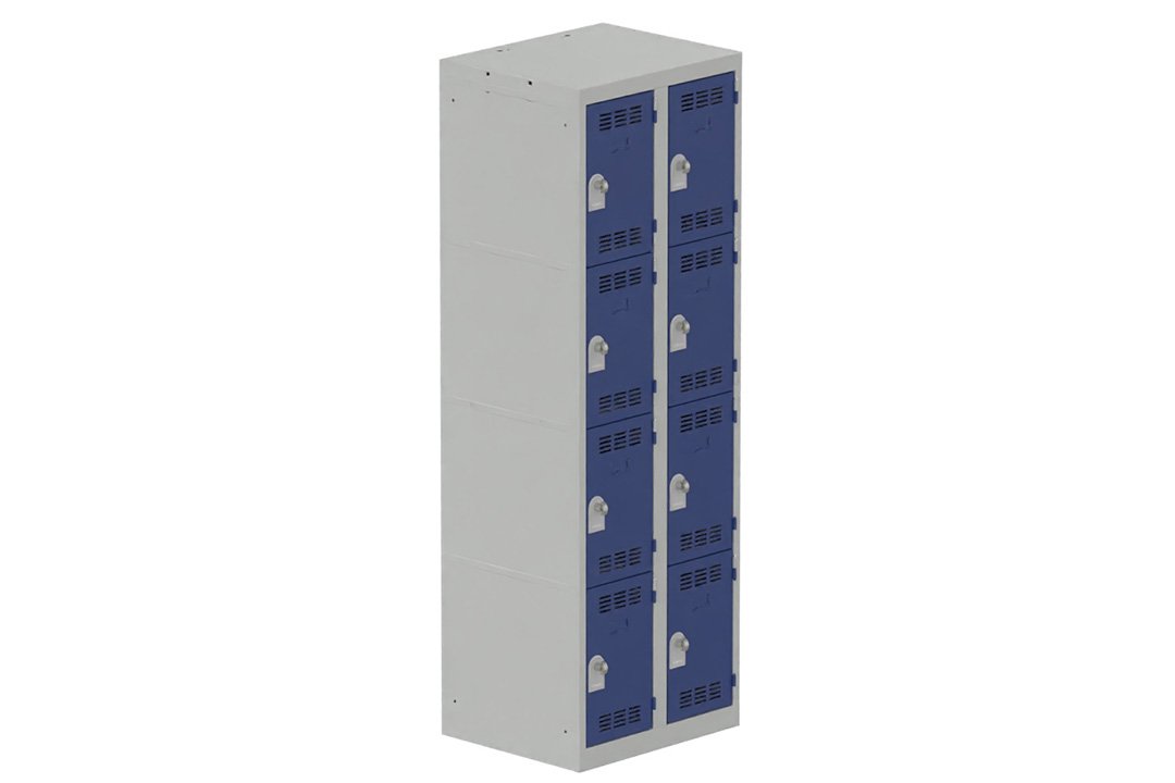 Vestiaire multicases, 2 colonnes L.60cm/8 cases, coffre gris clair/portes bleu foncé