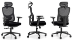 Fauteuil de travail synchrone ELISE avec tétiere- Lombaire 3D – Glissière d’assise – Dossier déporté réglable en hauteur - Accotoirs 4D tissu noir