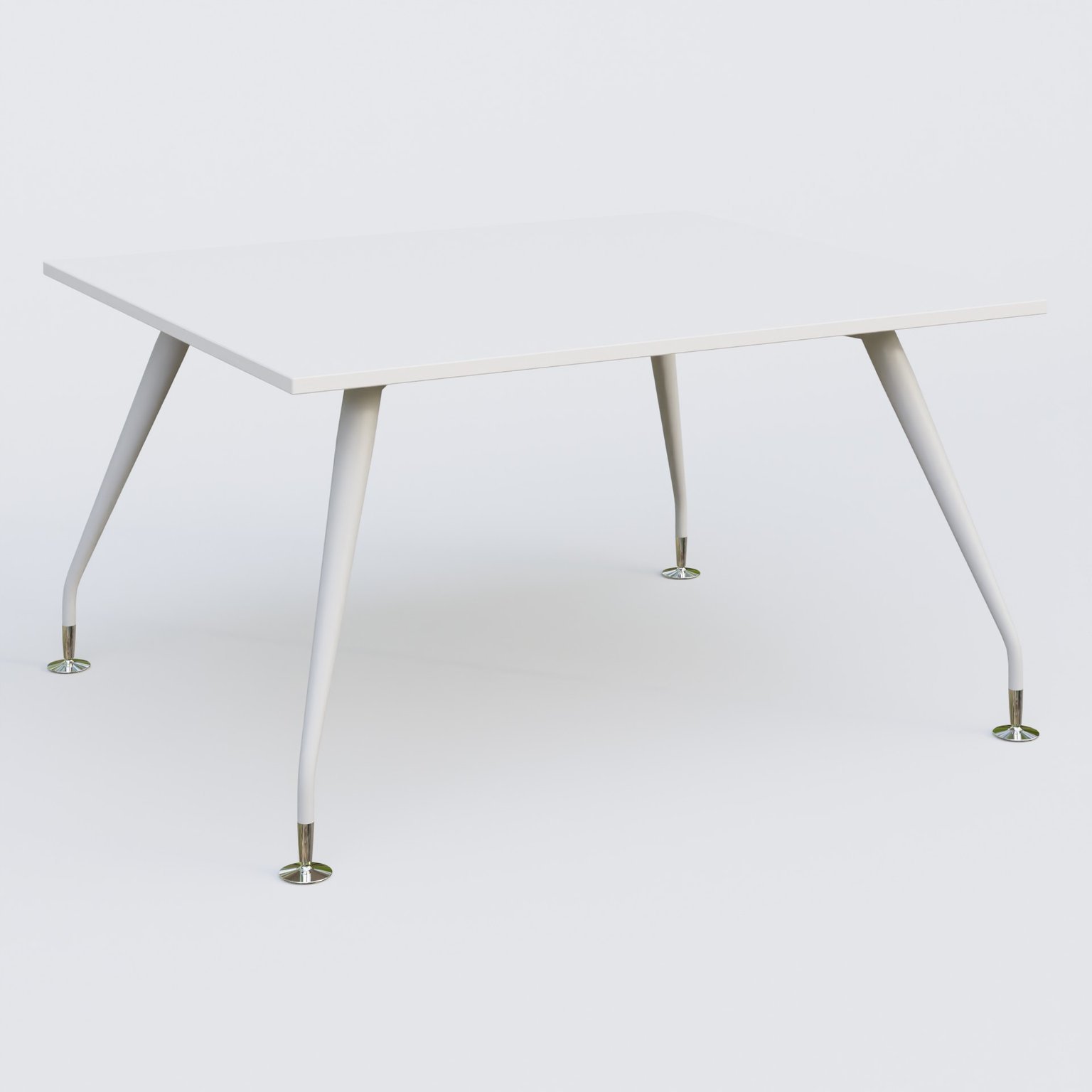 K5 plan droit 140*120 cm. Plateau Blanc et pietement Blanc avec base chromé.