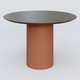 Table Basse Fashion Styl piètement colonne en métal D-26cm et plateau bois. Plateau Chêne Moka et pietement Brun cuivré (RAL 8004).