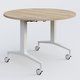 Table ronde de la gamme LEM D110 cm. Plateau Chêne naturel et pietement Blanc.