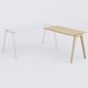 Extensions retour sur pied pour bureau K9 piètement incliné en bois et plateau 120*60 cm. Plateau Chêne clair et pietement bois massif de hêtre.