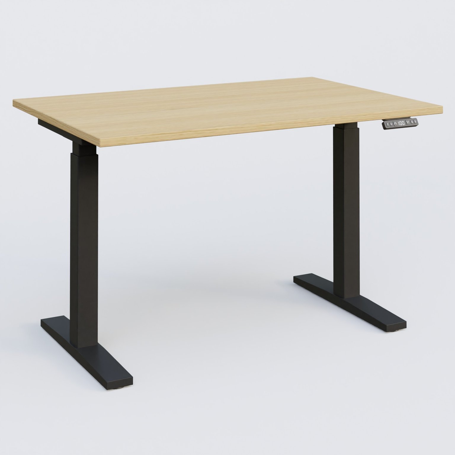 Poste solo 120*80 réglable en hauteur éléctriquement de 70-120 cm gamme KPro2. Plateau Chêne clair et pietement Noir.
