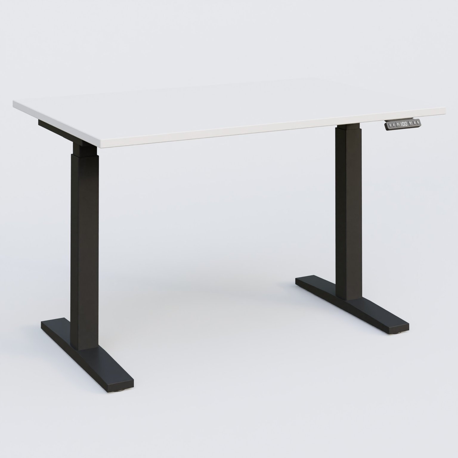 Poste solo 120*80 réglable en hauteur éléctriquement de 70-120 cm gamme KPro2. Plateau Blanc et pietement Noir.