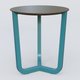 Table Basse Fashion Styl piètement tryptique en métal et plateau bois. Plateau Chêne Moka et pietement Bleu Petrole (RAL 5025).