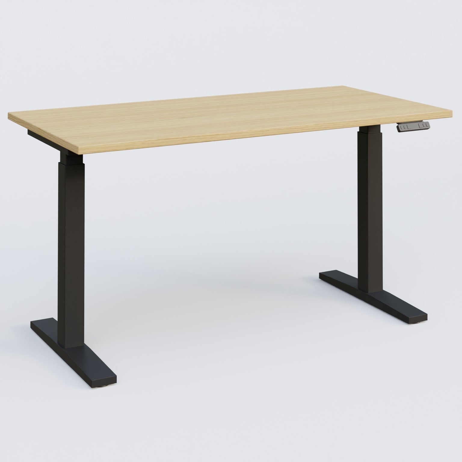 Poste solo 140*70 réglable en hauteur éléctriquement de 70-120 cm gamme KPro2. Plateau Chêne clair et pietement Noir.