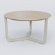 Table Basse Fashion Styl piètement tryptique en métal et plateau bois. Plateau Chêne et pietement Gris (RAL 7038).