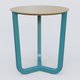 Table Basse Fashion Styl piètement tryptique en métal et plateau bois. Plateau Chêne et pietement Bleu Petrole (RAL 5025).
