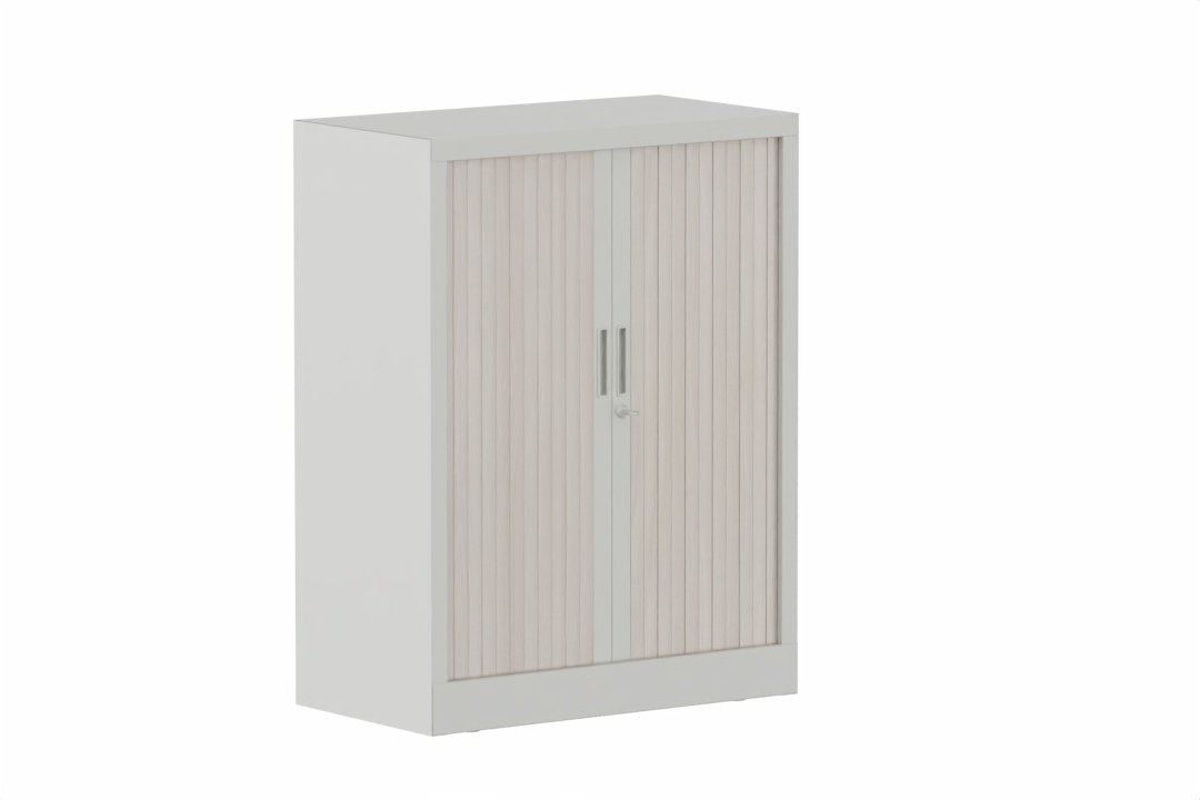 Armoire à rideaux H105xL080cm 2 tablettes, corps alu, portes acacia
