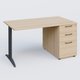 K2 Plateau droit 140x80 avec caisson porteur mélamine sous le plateau. Plateau , caisson Hêtre et pietement Anthracite