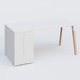 K8 WOOD Plateau 180x80 avec tour de rangement mélamine à gauche. Plateau Blanc et tour de ranfement blanche.