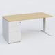 K1 Plateau droit 160x80 avec caisson métal porteur sous plateau à gauche. Plateau Chêne clair et pietement Blanc