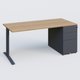 K1 Plateau droit 160x80 avec caisson métal porteur sous plateau à droite. Plateau Noyer et pietement Anthracite