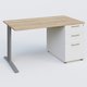 K1 Plateau droit 140x80 avec caisson porteur sous plateau mélamine à droite. Plateau Chêne naturel et pietement Aluminium
