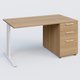 K1 Plateau droit 140x80 avec caisson porteur sous plateau mélamine à droite. Plateau Noyer et pietement Blanc