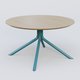 Table Basse Fashion Styl piètement 4 pieds en métal et plateau bois. Plateau Chêne et pietement Bleu Petrole (RAL 5025).