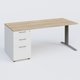K1 Plateau droit 180x80 avec caisson porteur sous plateau mélamine à gauche. Plateau Chêne naturel et pietement Aluminium