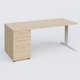 K1 Plateau droit 180x80 avec caisson porteur sous plateau mélamine à gauche. Plateau Hêtre et pietement Blanc