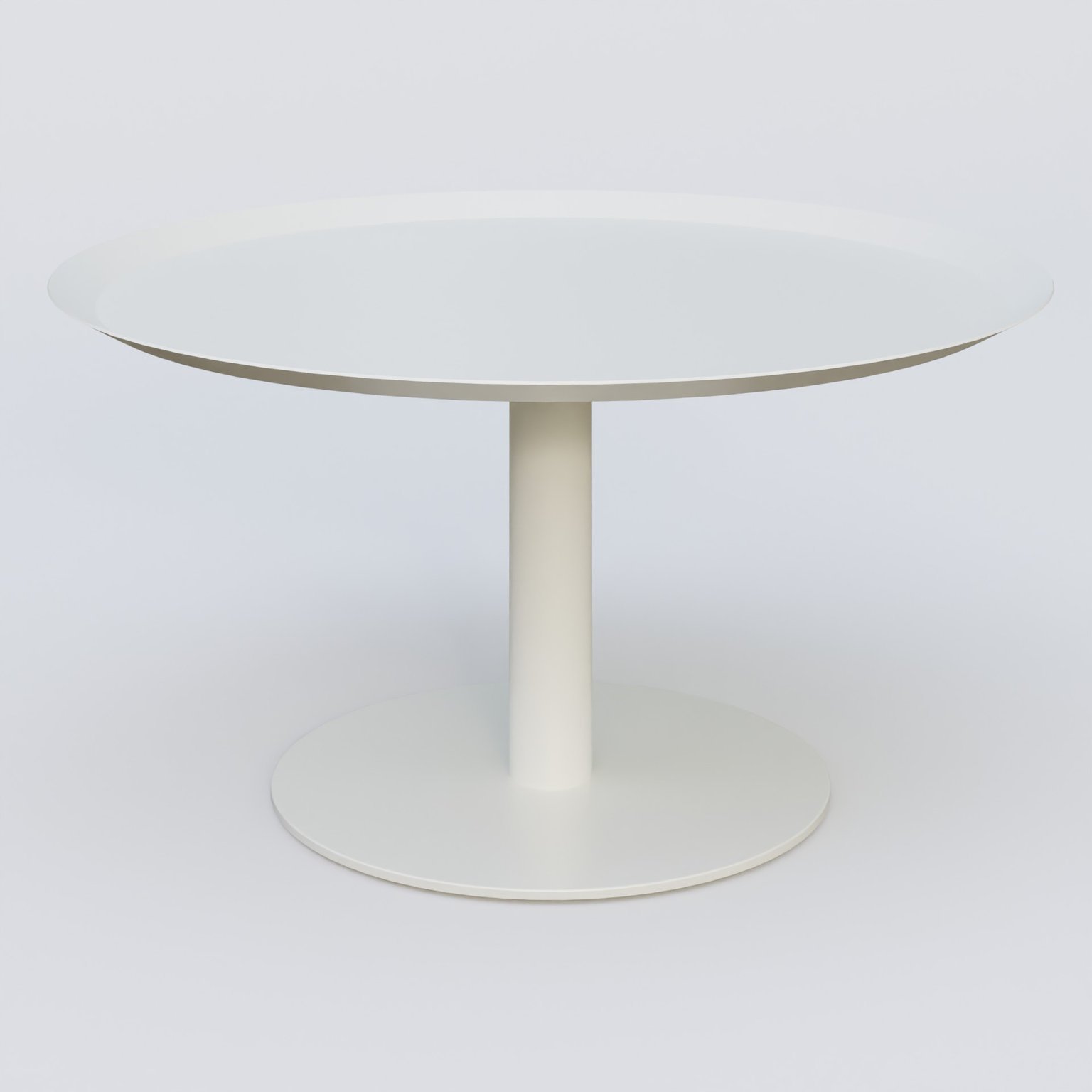 Table Basse Fashion Styl piètement colonne métalique. Plateau Blanc (RAL 9010) et pietement Blanc (RAL 9010).