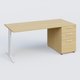 K2 Plateau droit 180x80 avec caisson porteur mélamine sous le plateau. Plateau , caisson Chêne clair et pietement Blanc